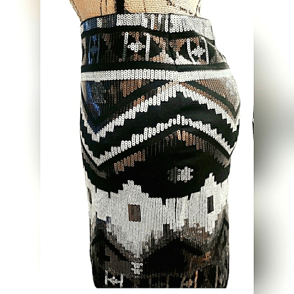 EXPRESS Size M- Black White Silver Bronze Sequins- Mini Skirt- New Without Tags. - Picture 3 of 8